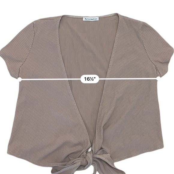 Reformation Petola Blush Flora Pink Ribbed Knit Crop Top Wrap Tie Waist M - Picture 4 of 5